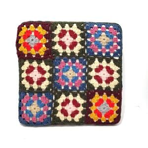 Vtg Crochet Granny Square Accent Decorative Pillow Multicolor Foam Insert 12x12